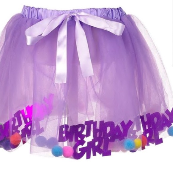 Other - Birthday Girl Multi Color Pom Poms Layered Tulle Purple Tutu Skirt Little Girls